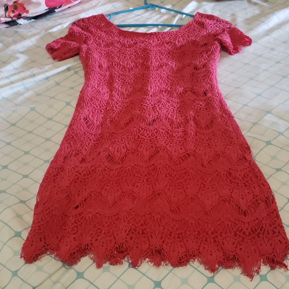 Coral lace mini dress